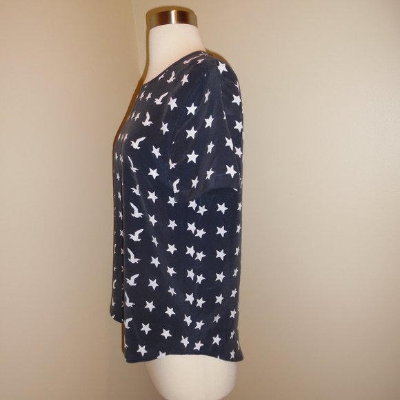 Equipment Blue Stars Birds Eagle Riley Silk T-shirt Tee Blouse XS - Picture 8 of 10